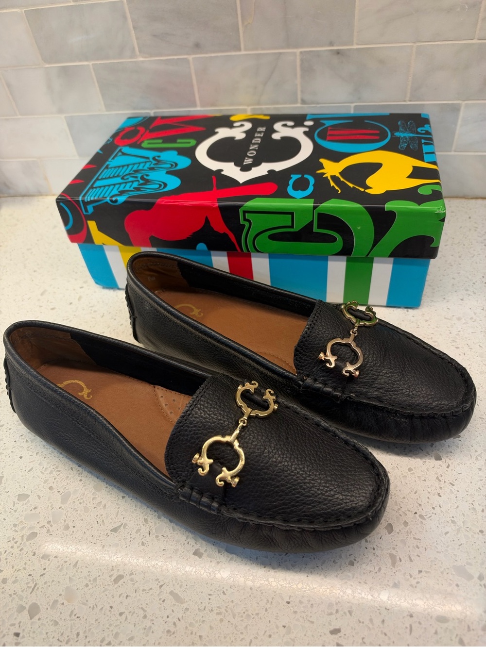 C. Wonder Lauren Black Leather Horsebit Driving Loafers Women’s 8.5